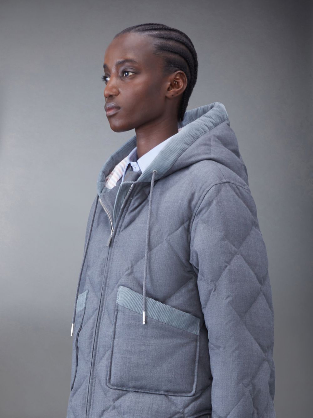 Thom Browne Super 120's Twill Down Hooded Patch Pocket Jacken Damen Grau | MJM80X75275