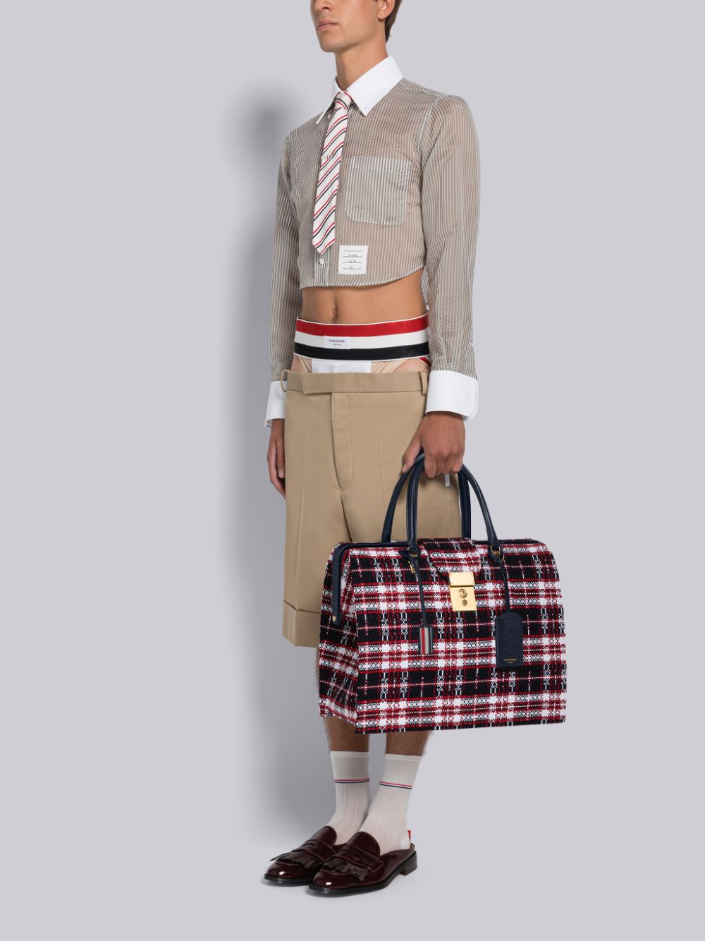 Thom Browne Tartan Tweed Mr. Duffle Tasche Herren Rot | OLL67W38205