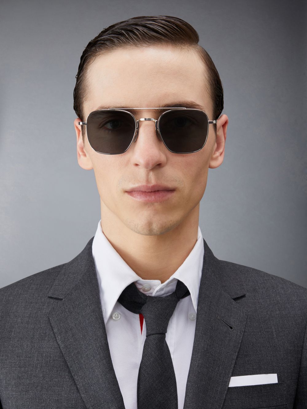 Thom Browne Titanium Square Aviator Sonnenbrille Herren Grau | XOM27F51998