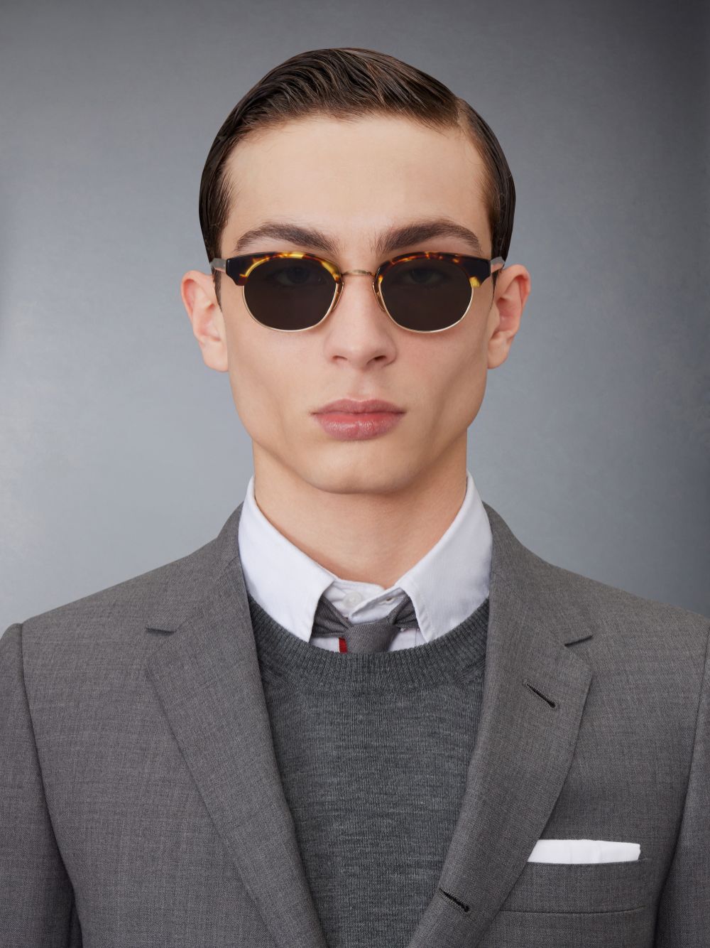 Thom Browne Tortoise Acetate And Titanium Oval Sonnenbrille Herren Braun | GLU08M19263
