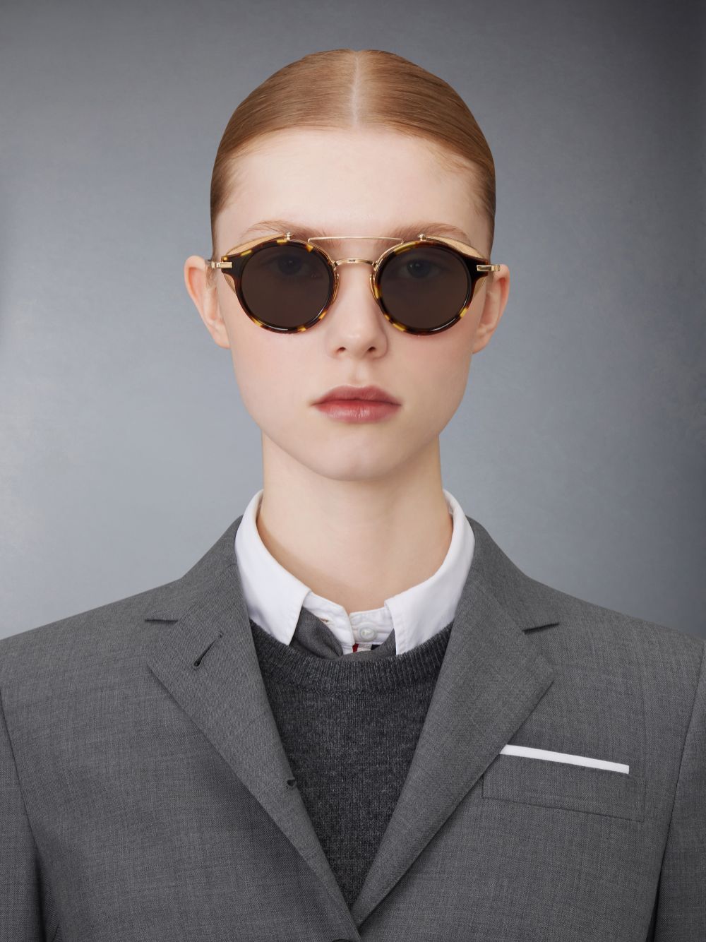 Thom Browne Tortoise Acetate And Titanium Round W/ Side Shields Sonnenbrille Damen Braun | GLC19X84817