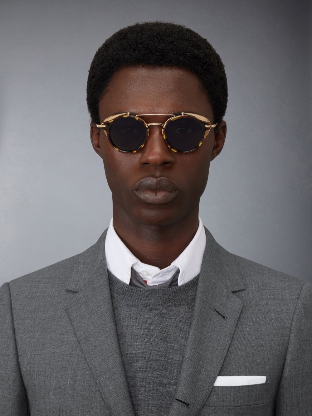 Thom Browne Tortoise Acetate And Titanium Round W/ Side Shields Sonnenbrille Damen Braun | GLC19X84817