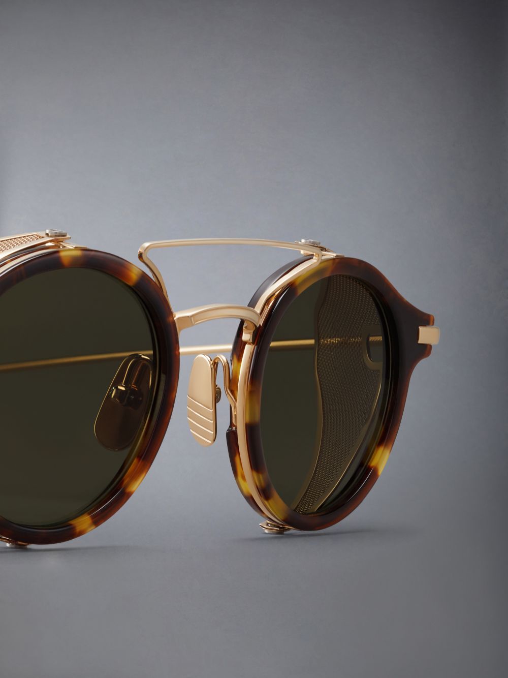 Thom Browne Tortoise Acetate And Titanium Round W/ Side Shields Sonnenbrille Damen Braun | GLC19X84817