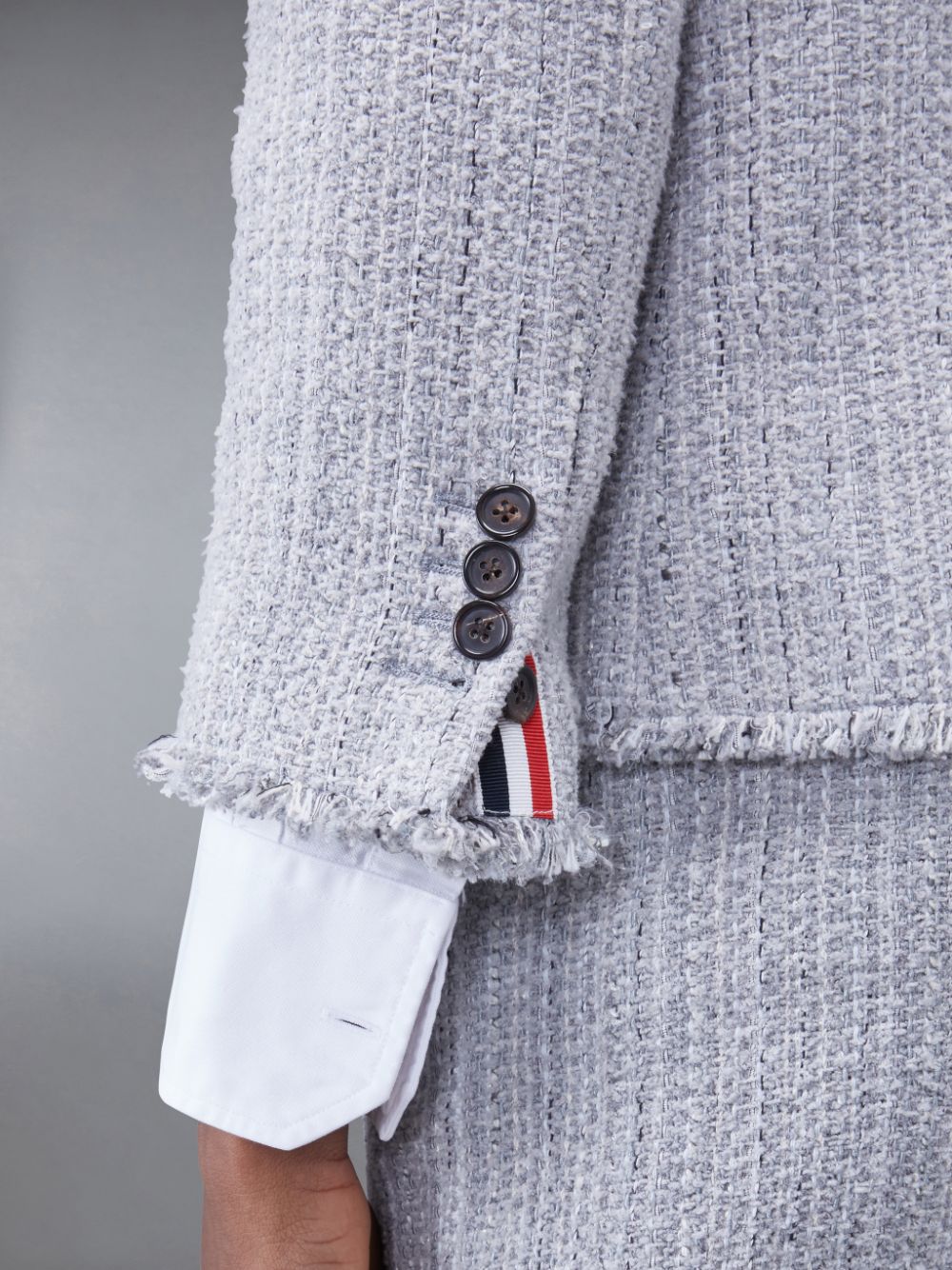Thom Browne Tweed Fray 4-Bar Cropped Sack Jacken Damen Grau | QBY93B34790