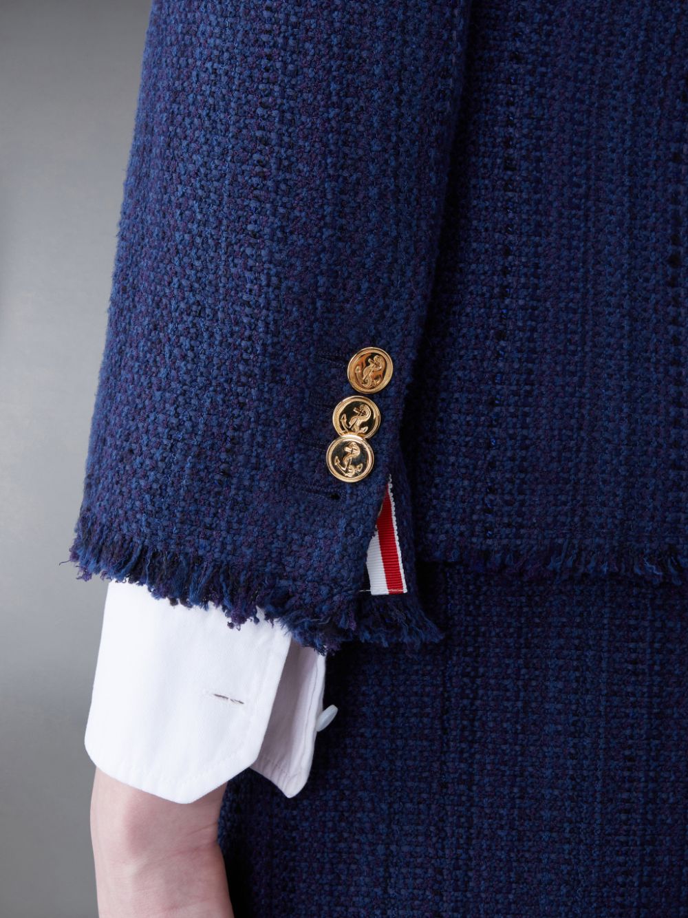 Thom Browne Tweed Fray 4-Bar Cropped Sack Jacken Damen Blau | KWM59U32428