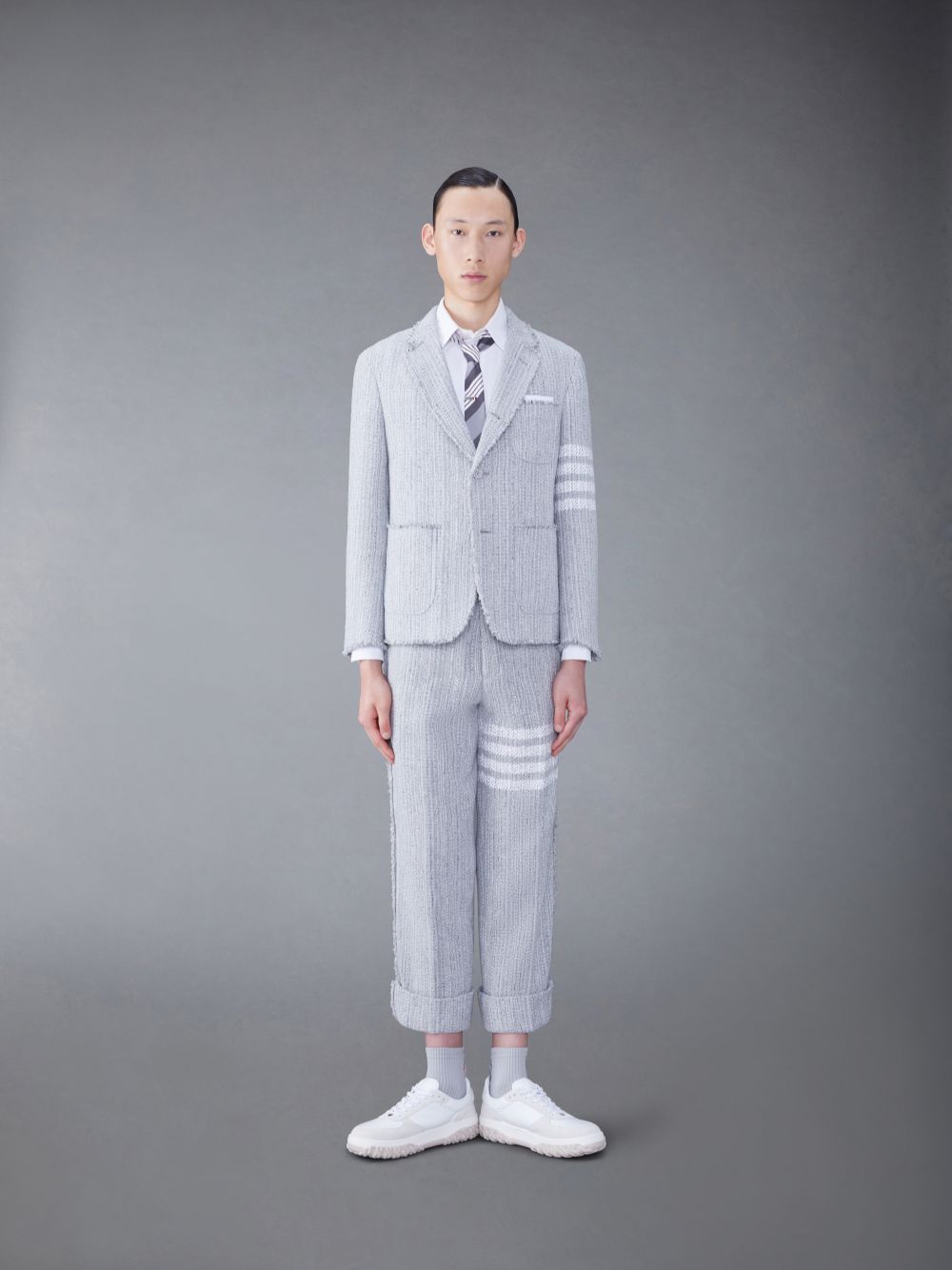 Thom Browne Tweed Fray 4-Bar Sack Jacken Herren Grau | HJW30R16065