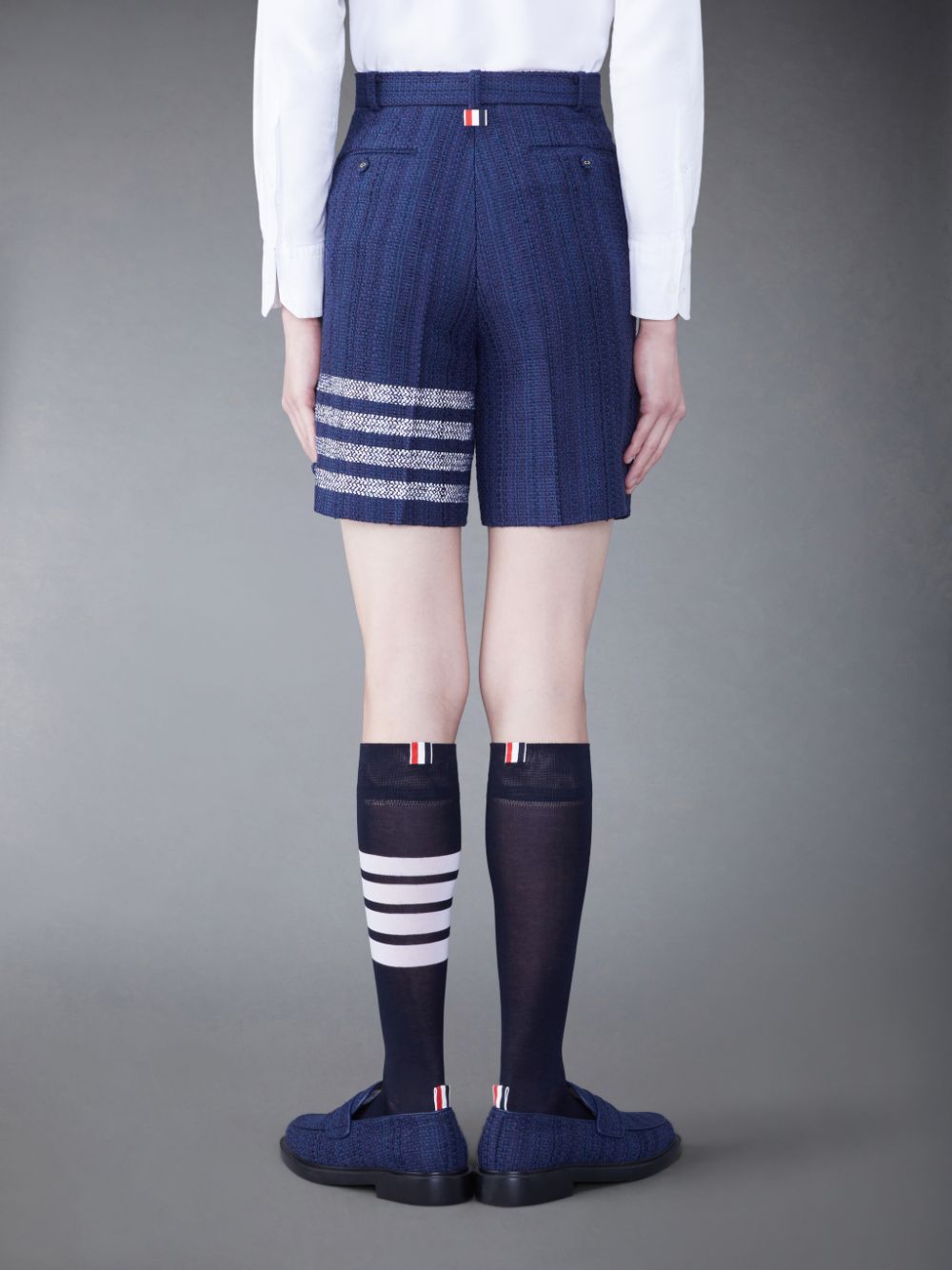 Thom Browne Tweed Fray 4-Bar Sack Kurze Hose Herren Blau | SYD41L33055