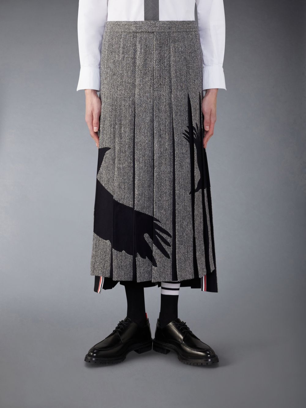 Thom Browne Tweed Raven Classic Backstrap Maxi Pleated Röcke Herren Schwarz | TEA99Q50260