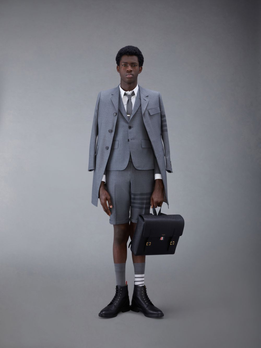 Thom Browne Twill School Uniform 4-Bar Low Rise Kurze Hose Herren Grau | SOU05X35744