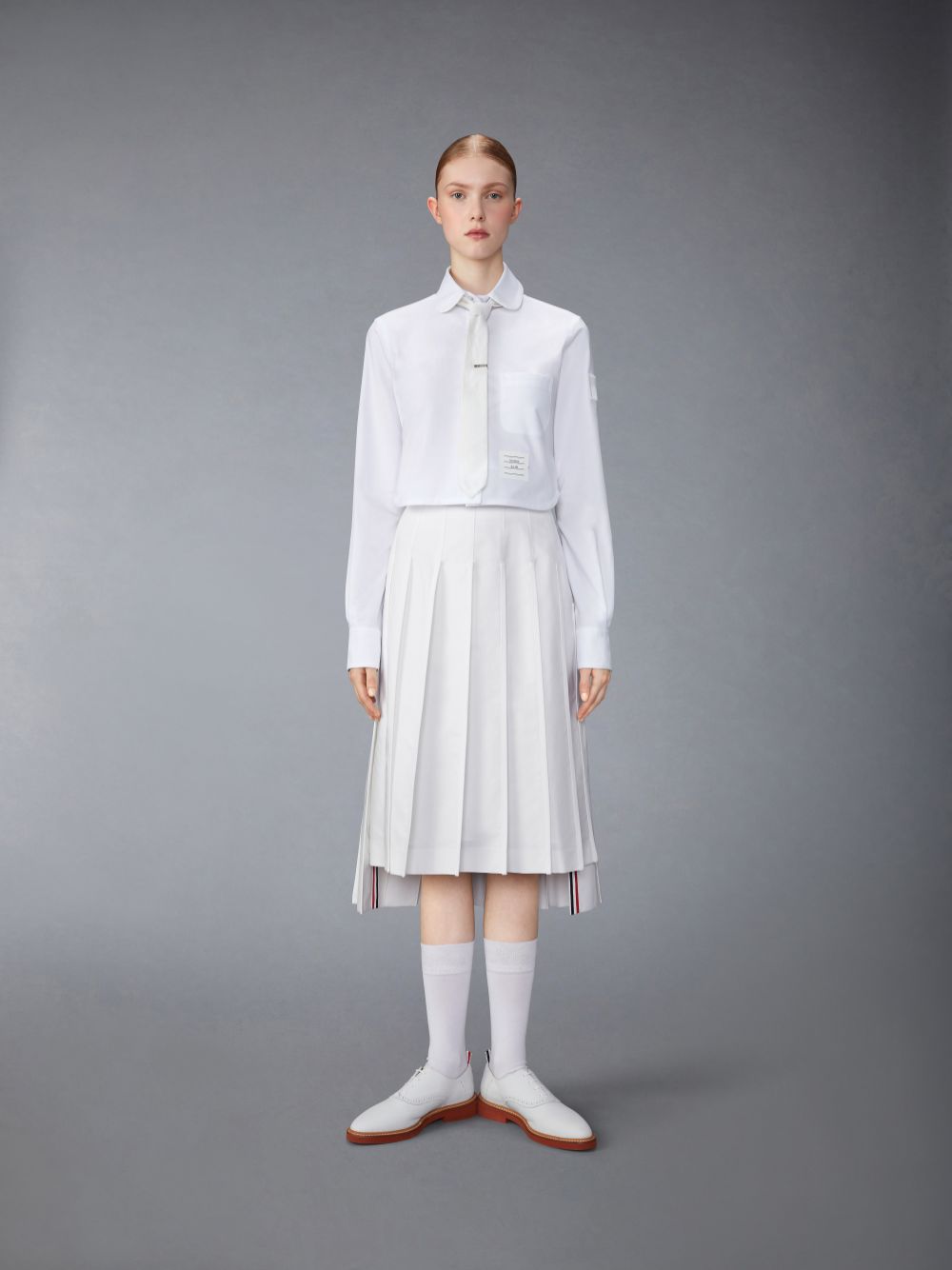 Thom Browne Typewriter Self Tipping Midi Pleated Röcke Damen Weiß | UDE17R90615