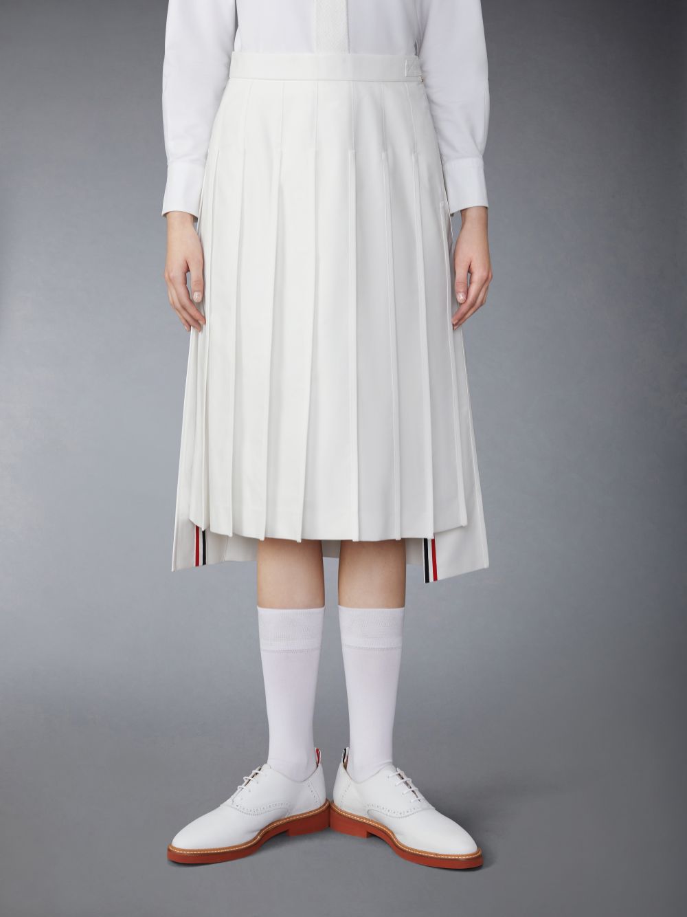 Thom Browne Typewriter Self Tipping Midi Pleated Röcke Damen Weiß | UDE17R90615