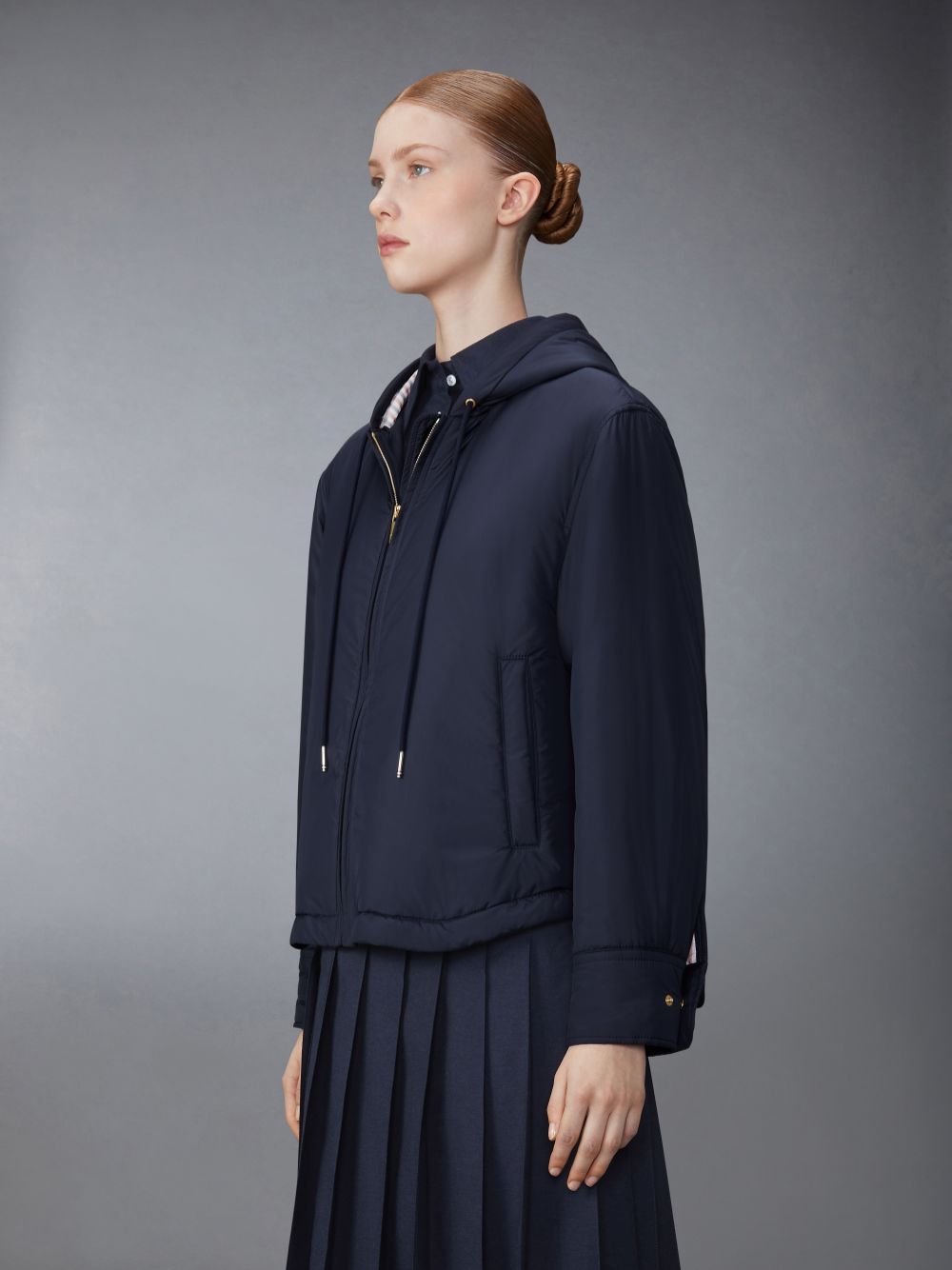 Thom Browne Ultra Light Nylon Tech Down Fill Hood Shirt Hem Jacken Damen Blau | BJM63L63793