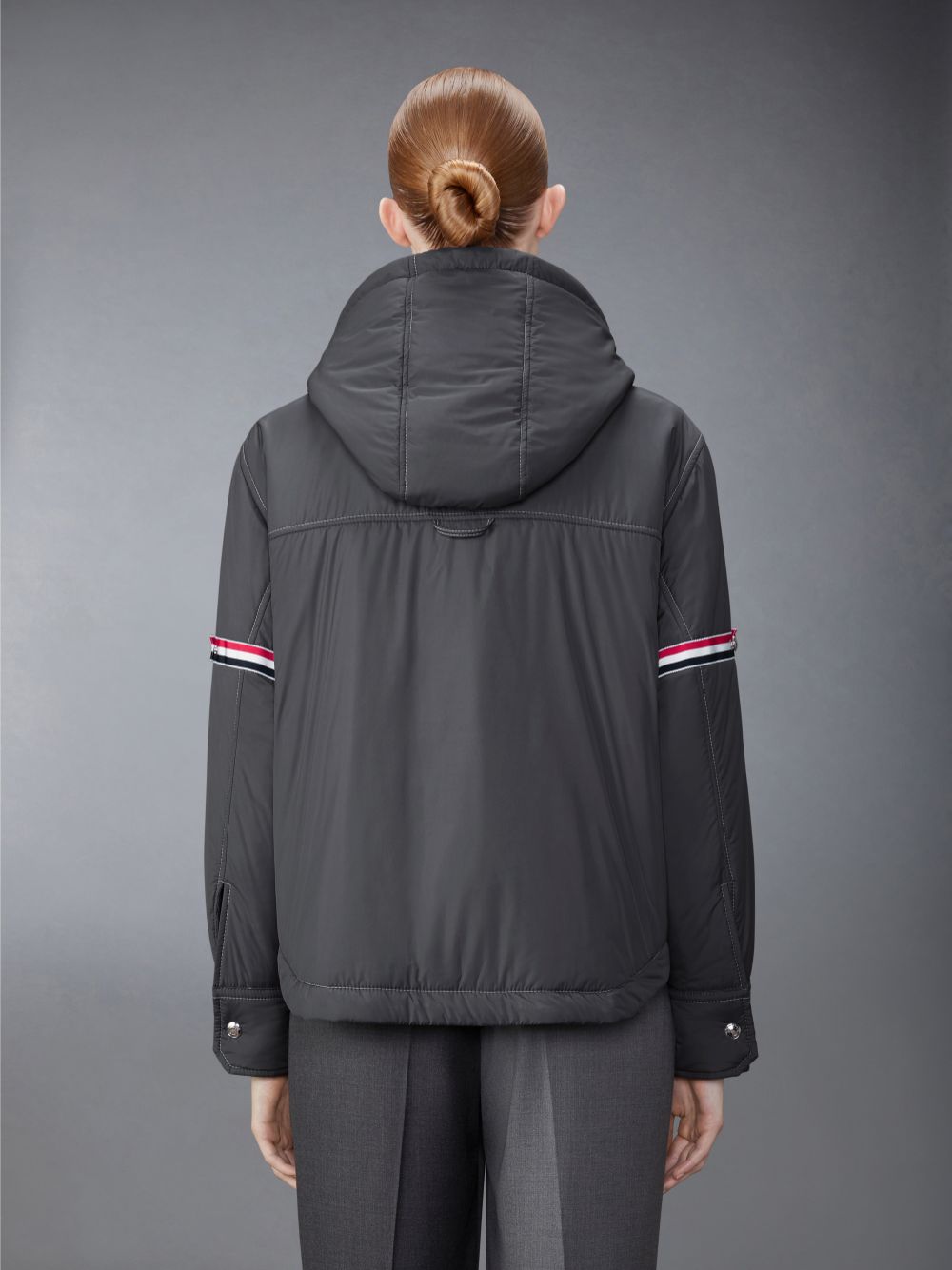 Thom Browne Ultra Light Nylon Tech Down Fill Armband Hood Shirt Hem Jacken Damen Grau | TTJ97P13993