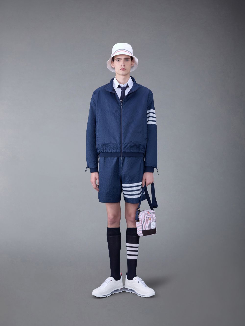 Thom Browne Ultralight Ripstop 4-Bar Funnel Neck Jacken Herren Blau | TMR33Y04999