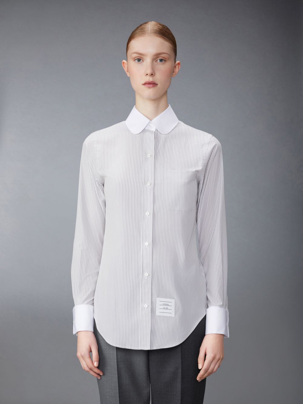 Thom Browne University Stripe Cotton Silk Round Collar Hemd Damen Weiß | XYW43M40237