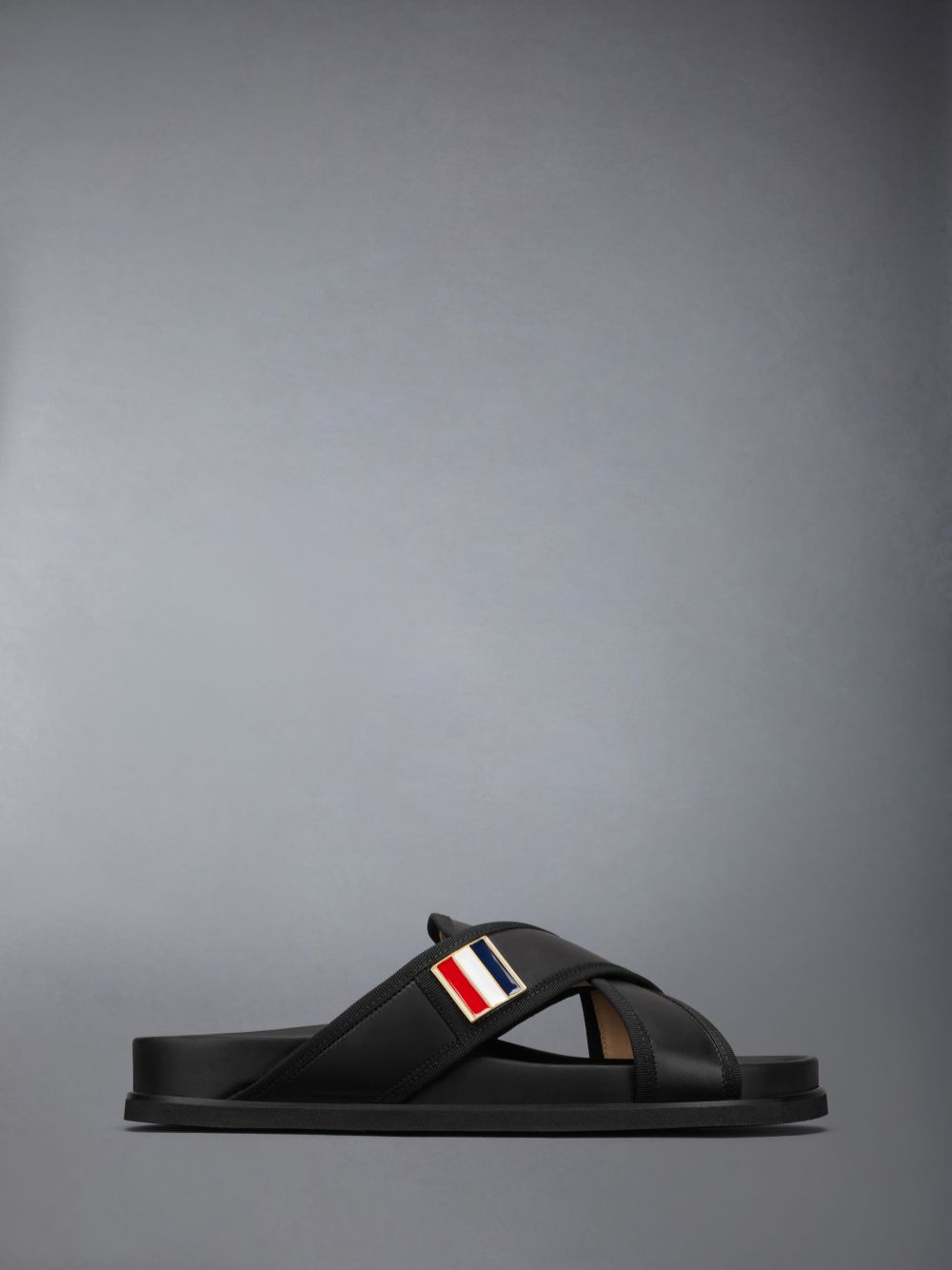 Thom Browne Vitello Calf Enamel Criss Cross Loafer Mules Herren Schwarz | VIQ16V15335