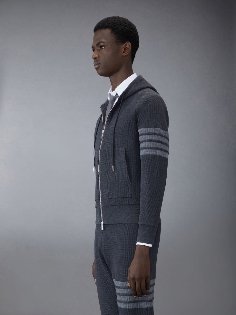 Thom Browne Waffle Raglan Full Zip Hoodie Herren Grau | OWQ83L68546