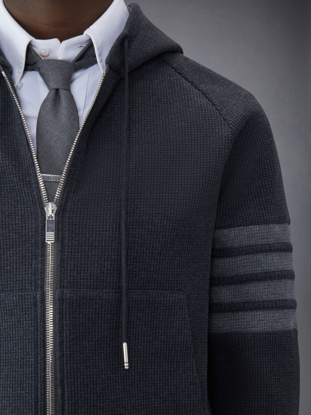 Thom Browne Waffle Raglan Full Zip Hoodie Herren Grau | OWQ83L68546