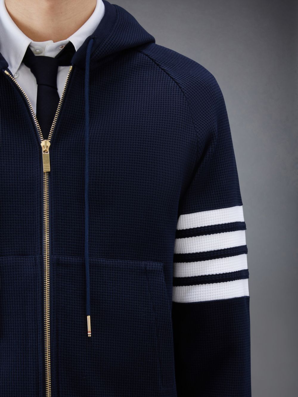 Thom Browne Waffle Raglan Full Zip Hoodie Herren Blau | GGE58S82877