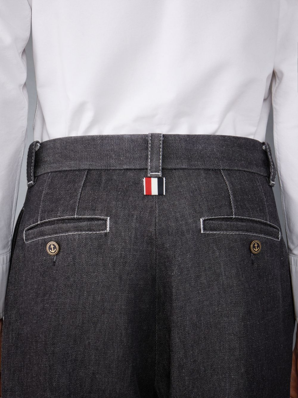 Thom Browne Washed Denim Contrast Topstitching Unconstructed Single Welt Pocket Hose Herren Schwarz | UAB33B78689