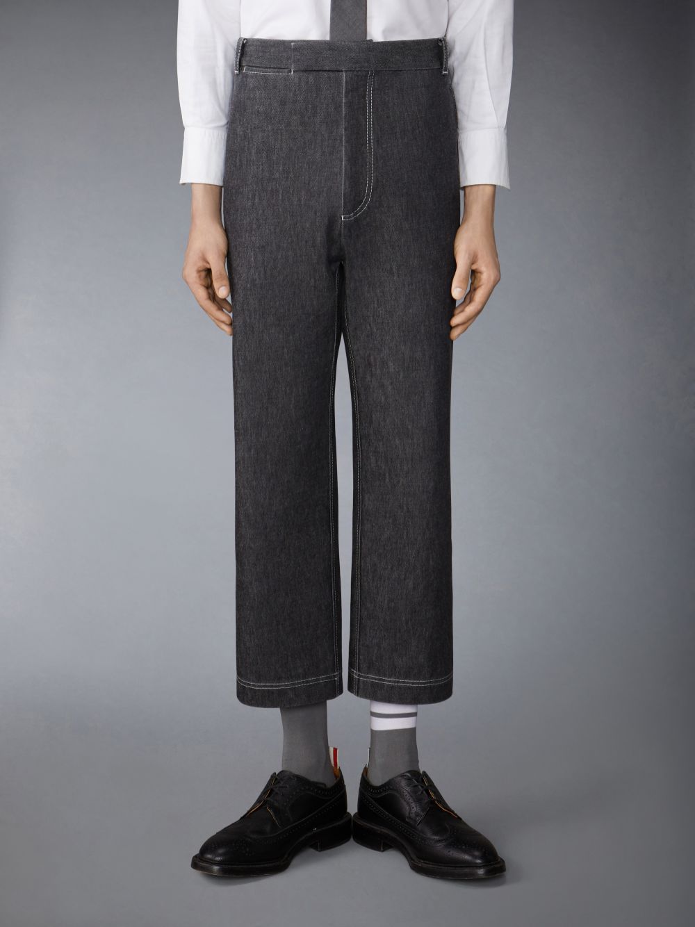 Thom Browne Washed Denim Contrast Topstitching Unconstructed Single Welt Pocket Hose Herren Schwarz | UAB33B78689