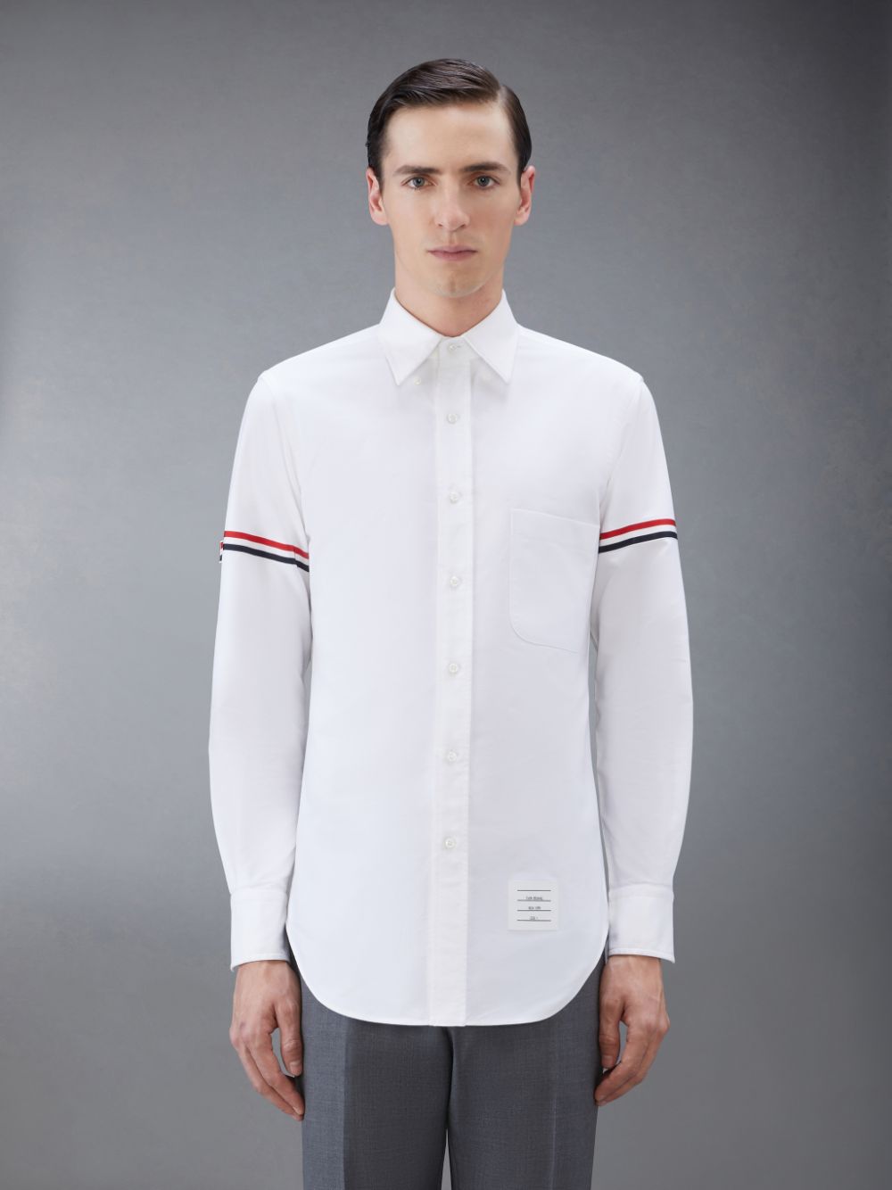 Thom Browne White Oxford Striped Grosgrain Armband Classic Hemd Herren Weiß | YER87G22186