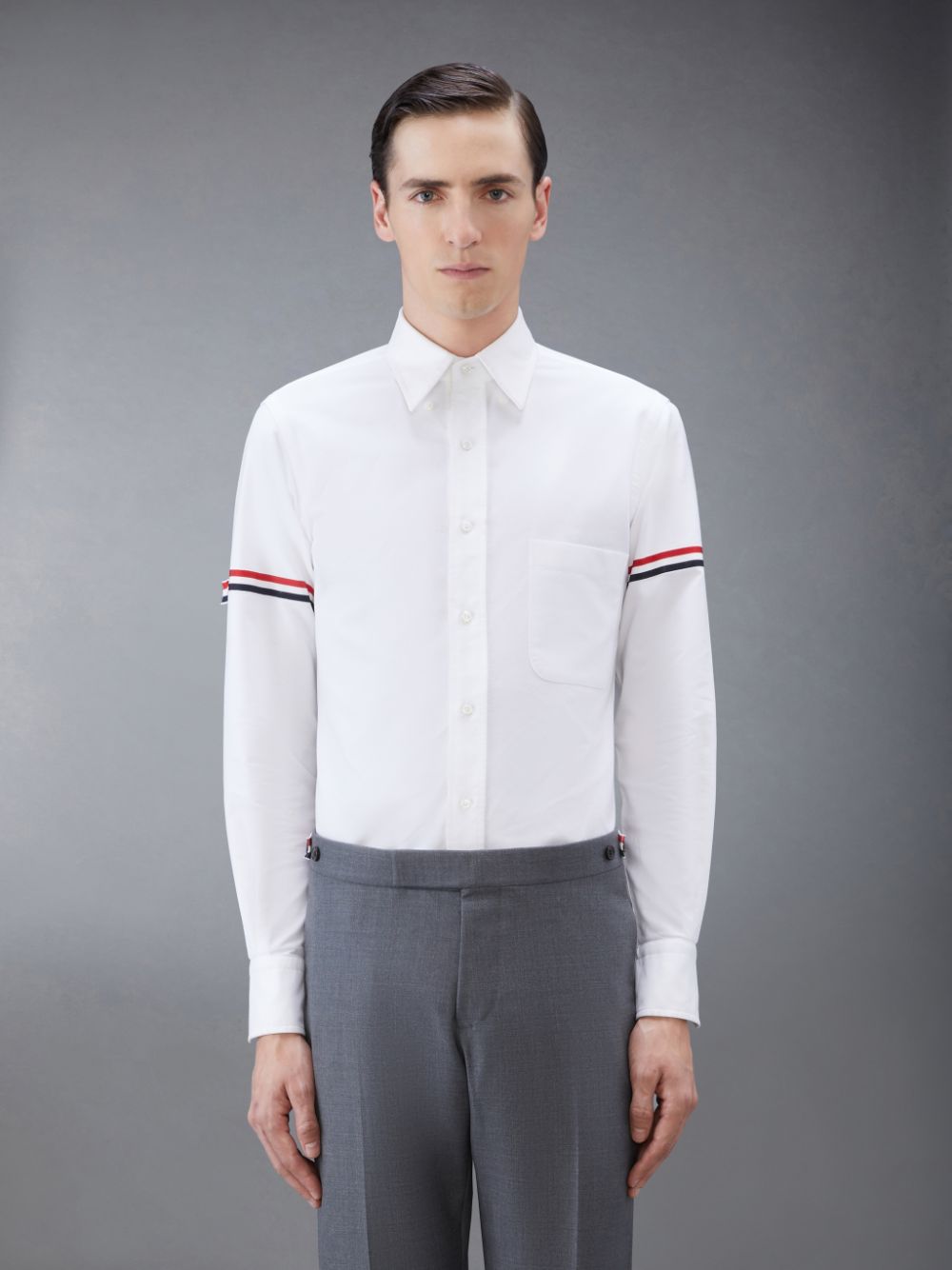 Thom Browne White Oxford Striped Grosgrain Armband Classic Hemd Herren Weiß | YER87G22186