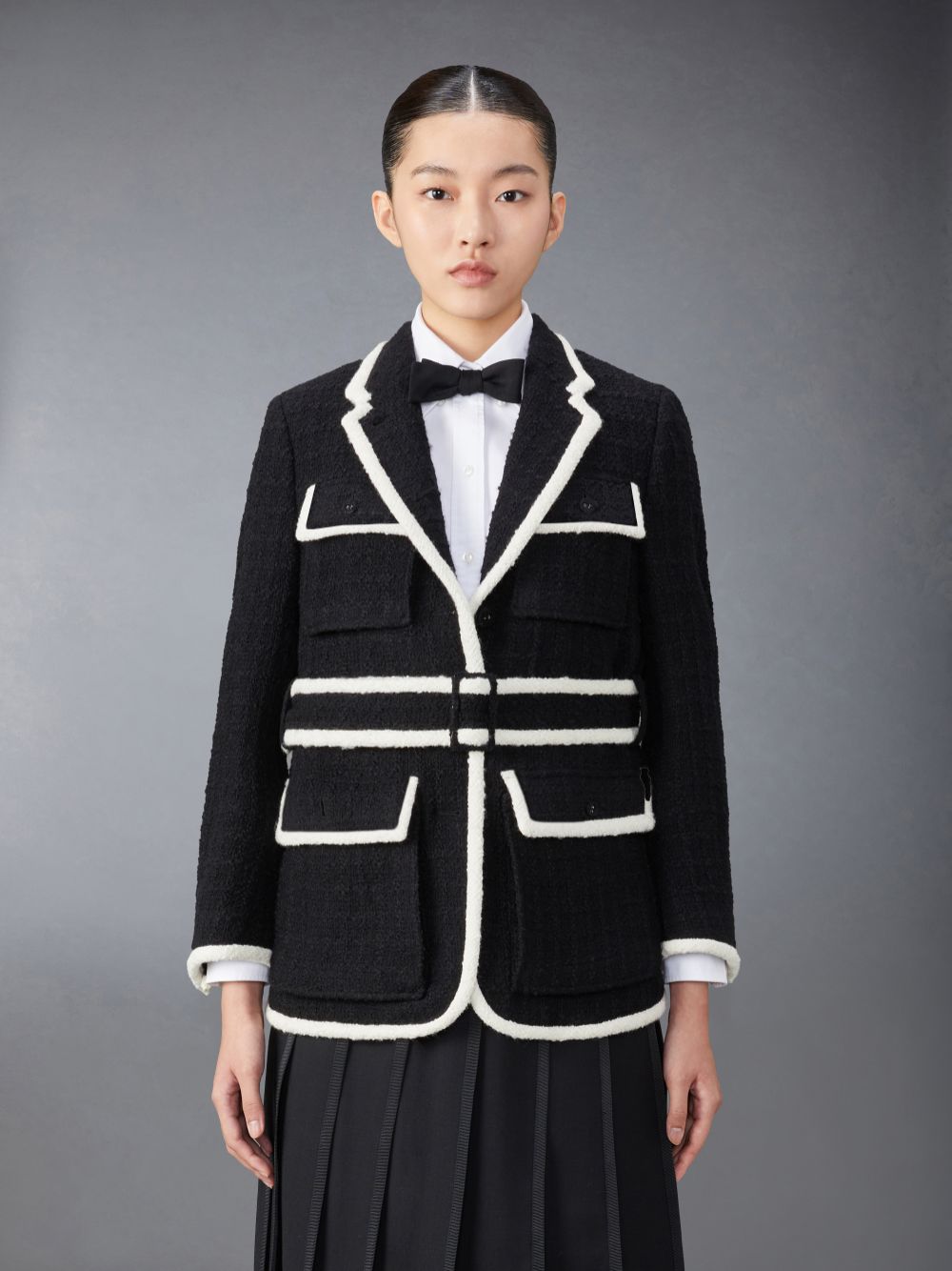 Thom Browne Wolle Tipping Safari Jacken Damen Schwarz | UHM87L51616