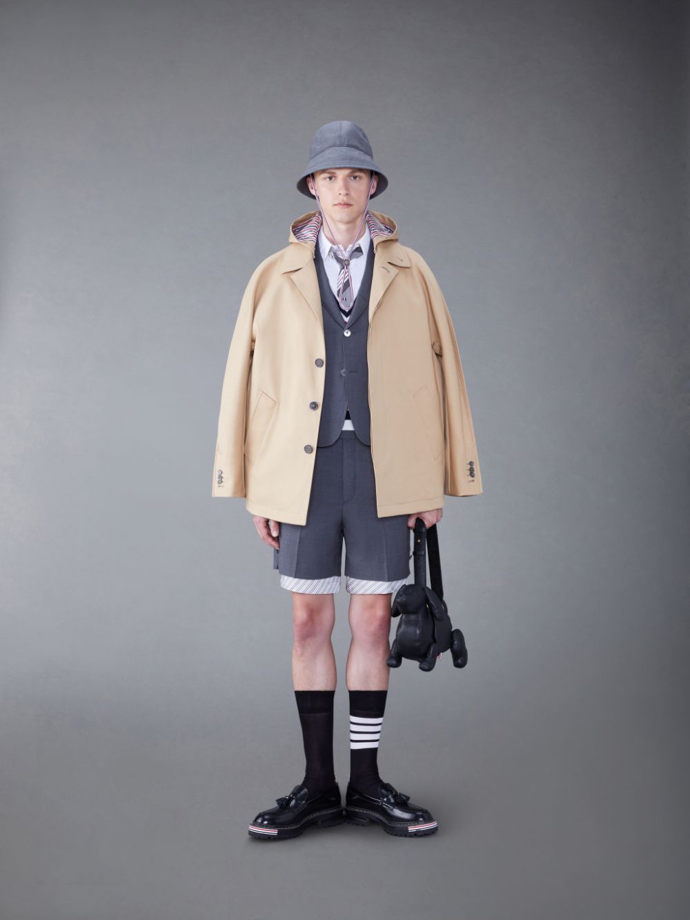 Thom Browne Wool 4-Bar Sack Sport Mäntel Herren Grau | XMN12I57867