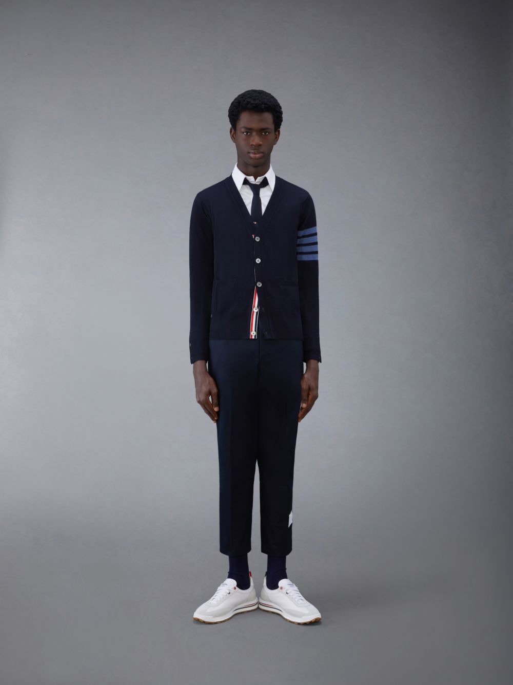 Thom Browne Wool 4-Bar V-Neck Strickjacke Herren Blau | FJI61U91002
