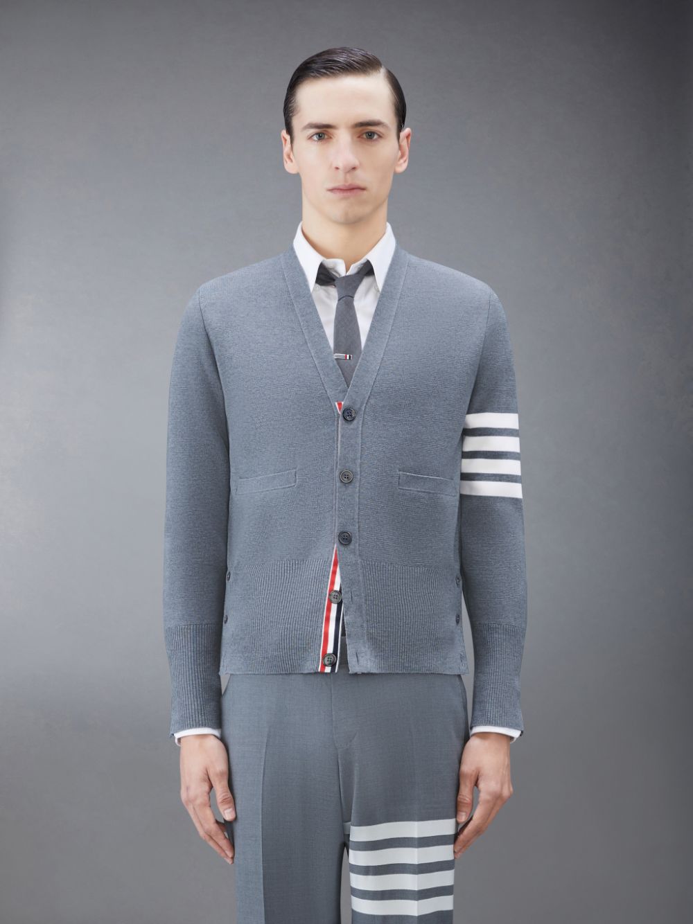 Thom Browne Wool 4-Bar V-Neck Strickjacke Herren Grau | DHA90W47105