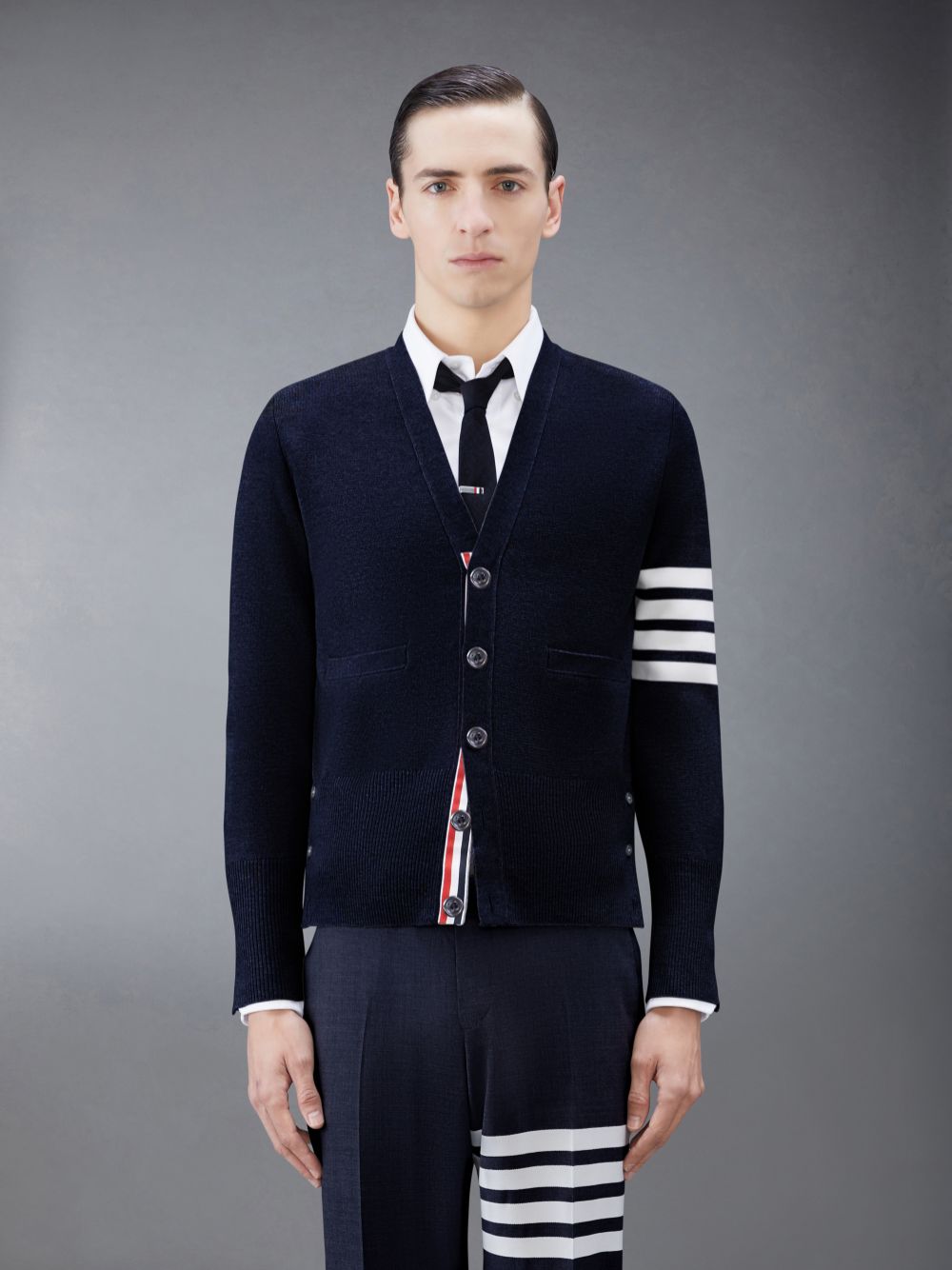 Thom Browne Wool 4-Bar V-Neck Strickjacke Herren Blau | RVF18Q76868