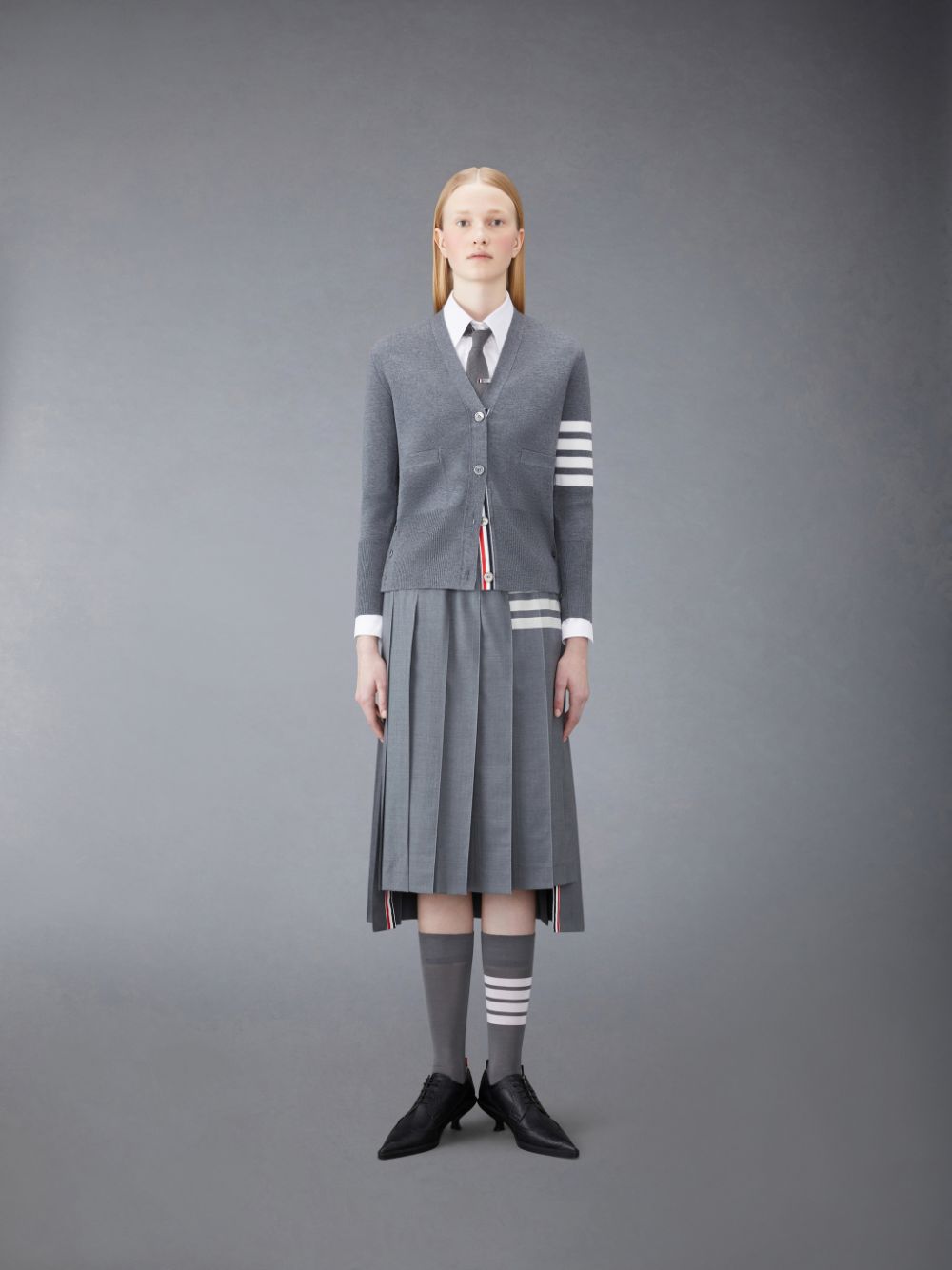 Thom Browne Wool 4-Bar V-Neck Strickjacke Damen Grau | PWZ10A14968