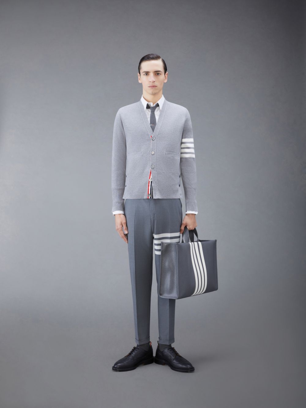 Thom Browne Wool 4-Bar V-Neck Strickjacke Herren Grau | YQJ64C78425