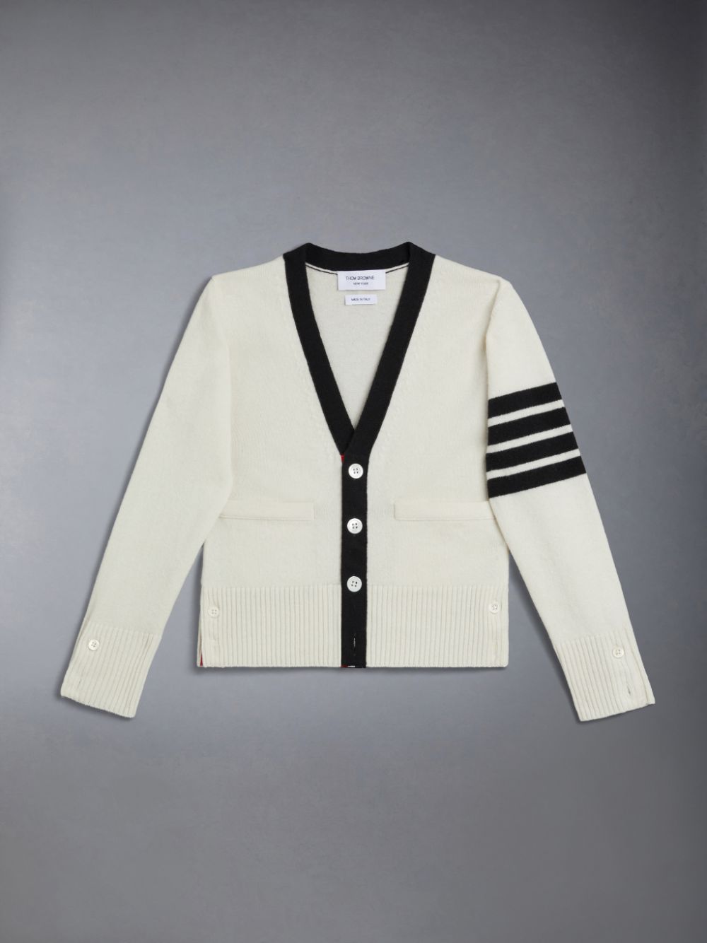 Thom Browne Wool Cashmere 4-Bar Calssic Strickjacke Jungen Beige | TNW90H67809