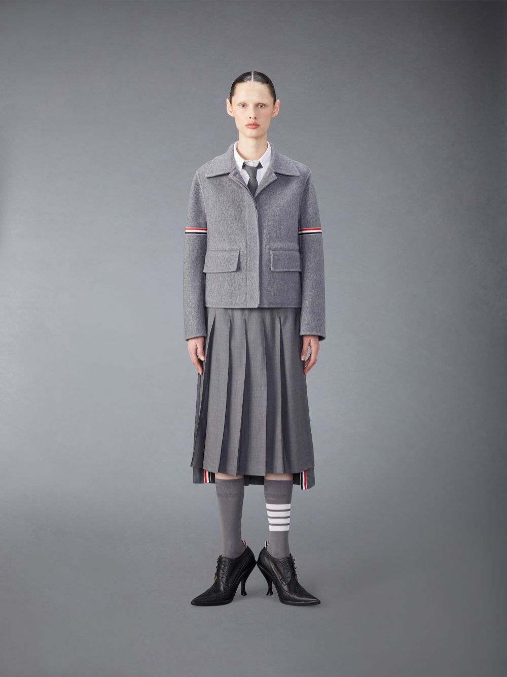 Thom Browne Wool Cashmere Armband Bell Sleeve Jacken Damen Grau | HGW90L63487