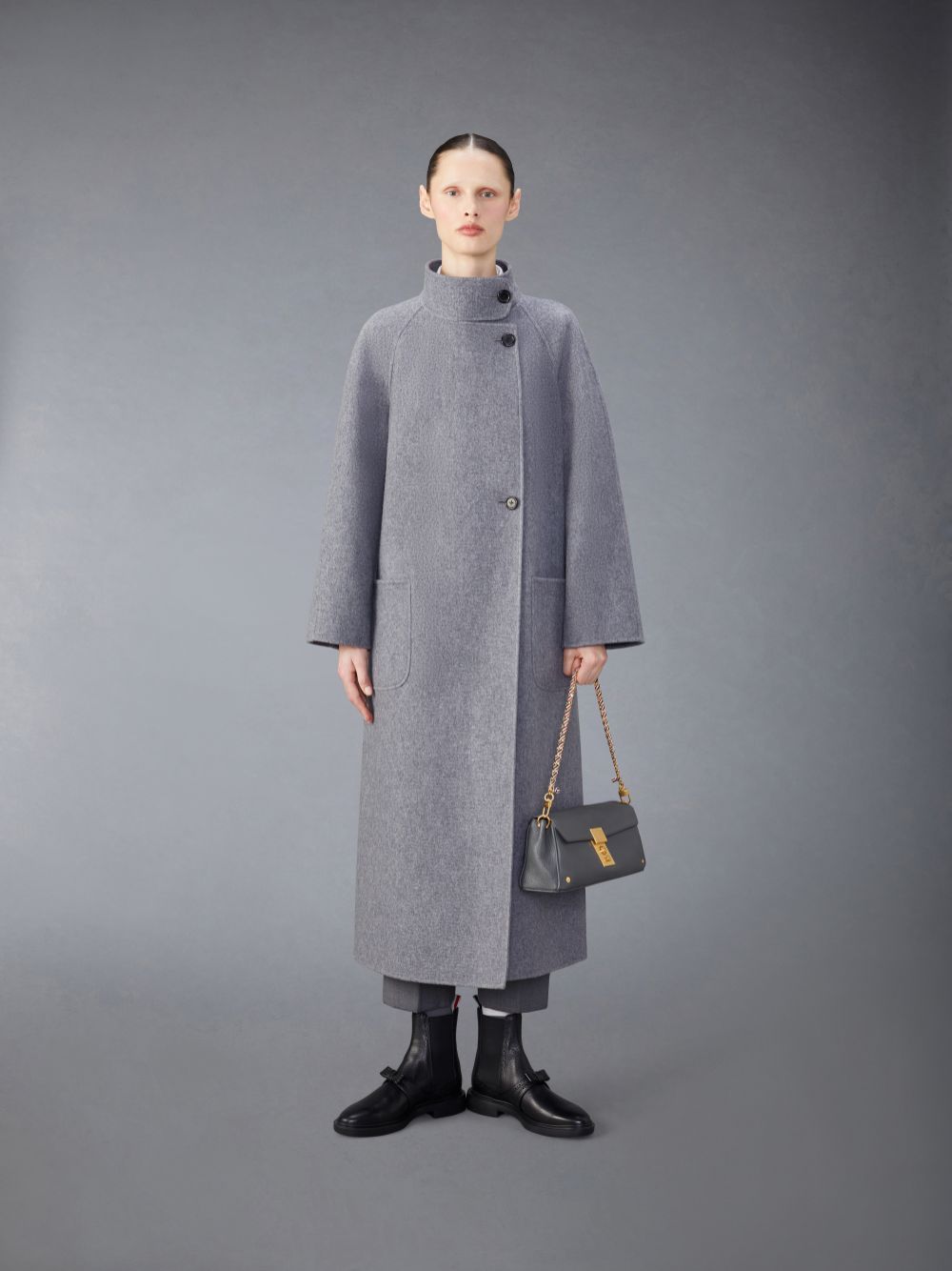 Thom Browne Wool Cashmere Funnel Neck Mäntel Damen Grau | EAL24S31937