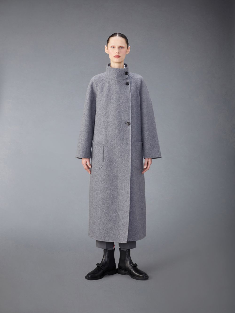 Thom Browne Wool Cashmere Funnel Neck Mäntel Damen Grau | EAL24S31937