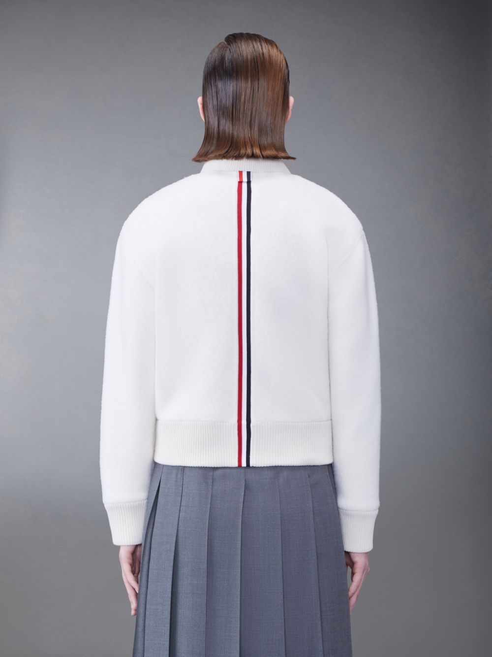 Thom Browne Wool Fleece Stripe Bomber Jacken Damen Weiß | LKF01H86481