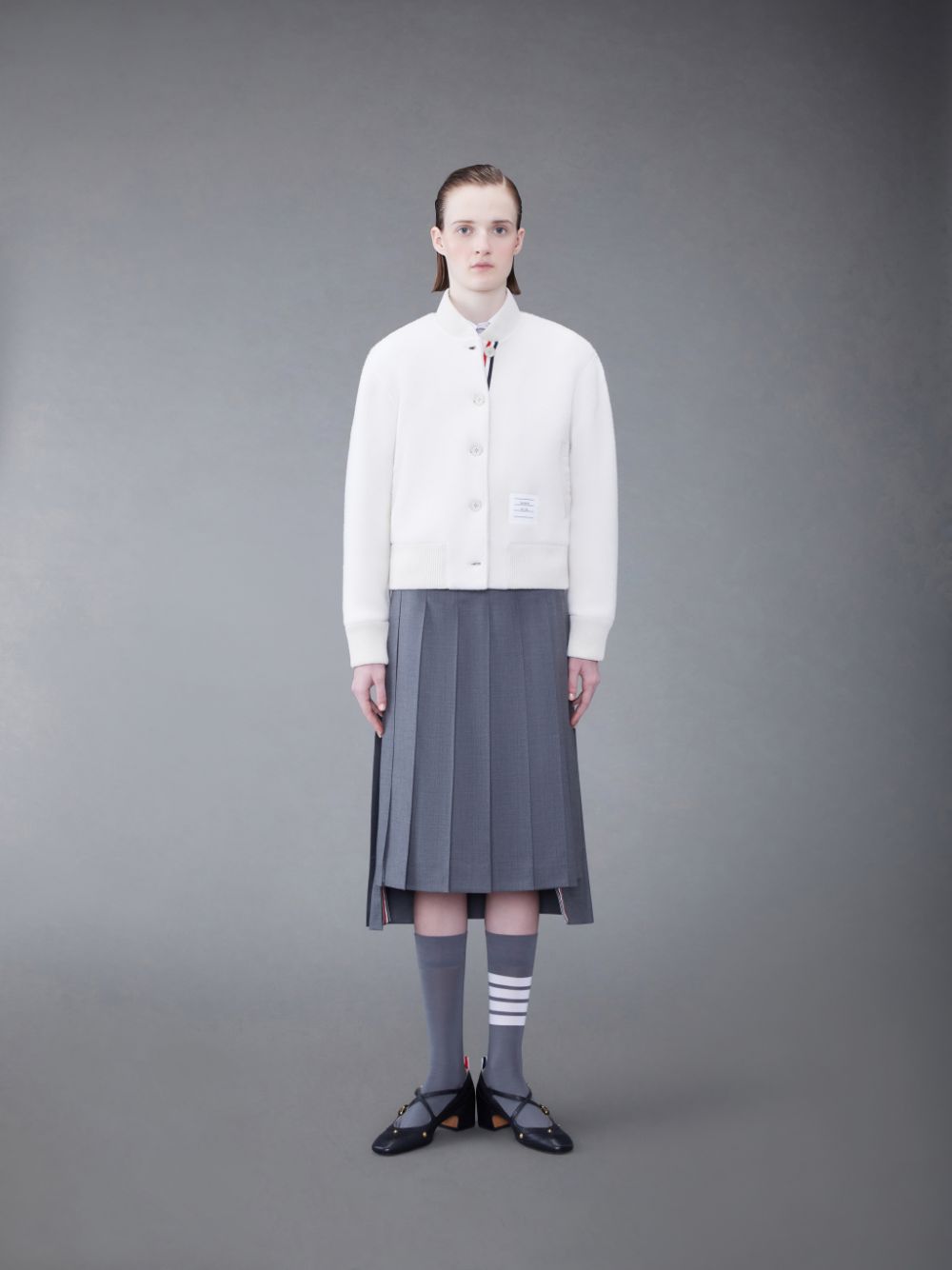 Thom Browne Wool Fleece Stripe Bomber Jacken Damen Weiß | LKF01H86481