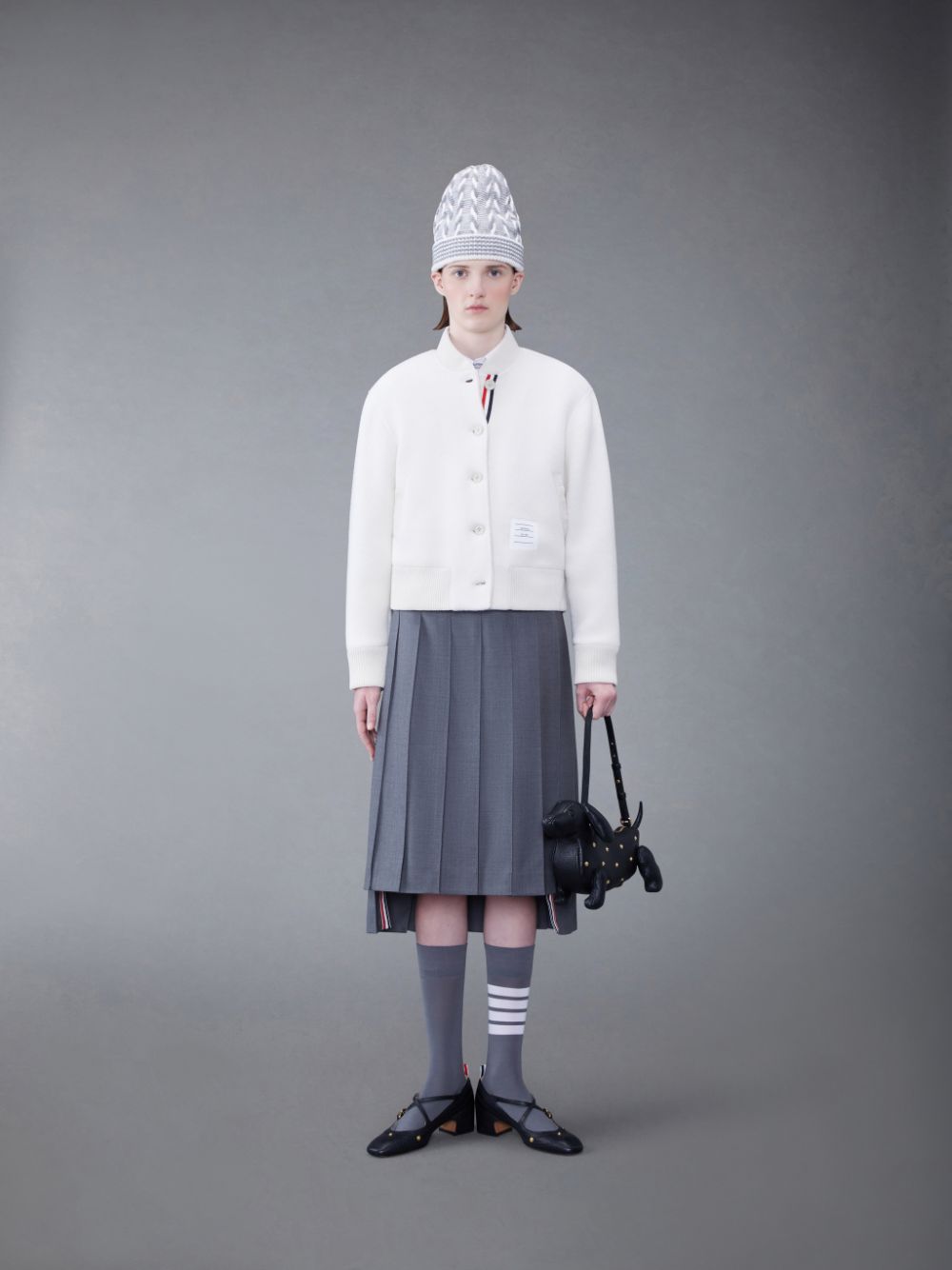 Thom Browne Wool Fleece Stripe Bomber Jacken Damen Weiß | LKF01H86481