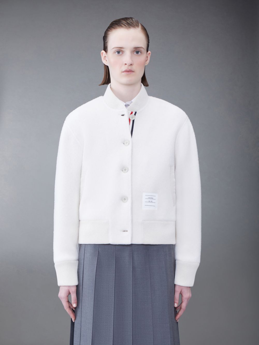 Thom Browne Wool Fleece Stripe Bomber Jacken Damen Weiß | LKF01H86481
