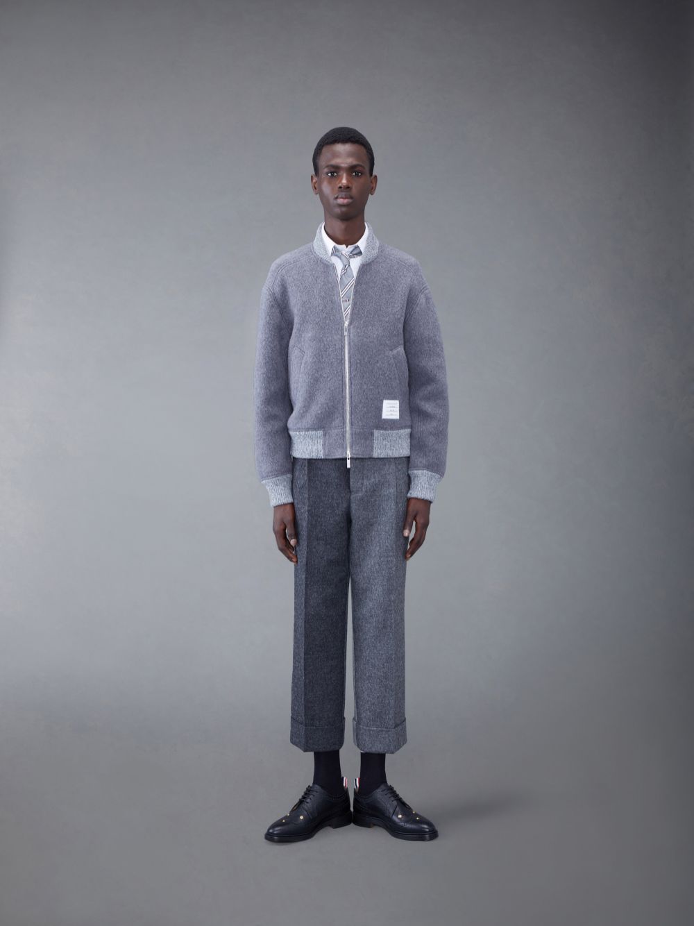 Thom Browne Wool Fleece Stripe Bomber Jacken Herren Grau | HIV70J86258
