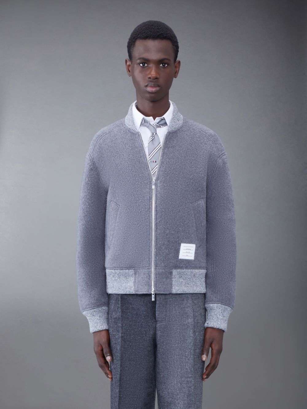 Thom Browne Wool Fleece Stripe Bomber Jacken Herren Grau | HIV70J86258