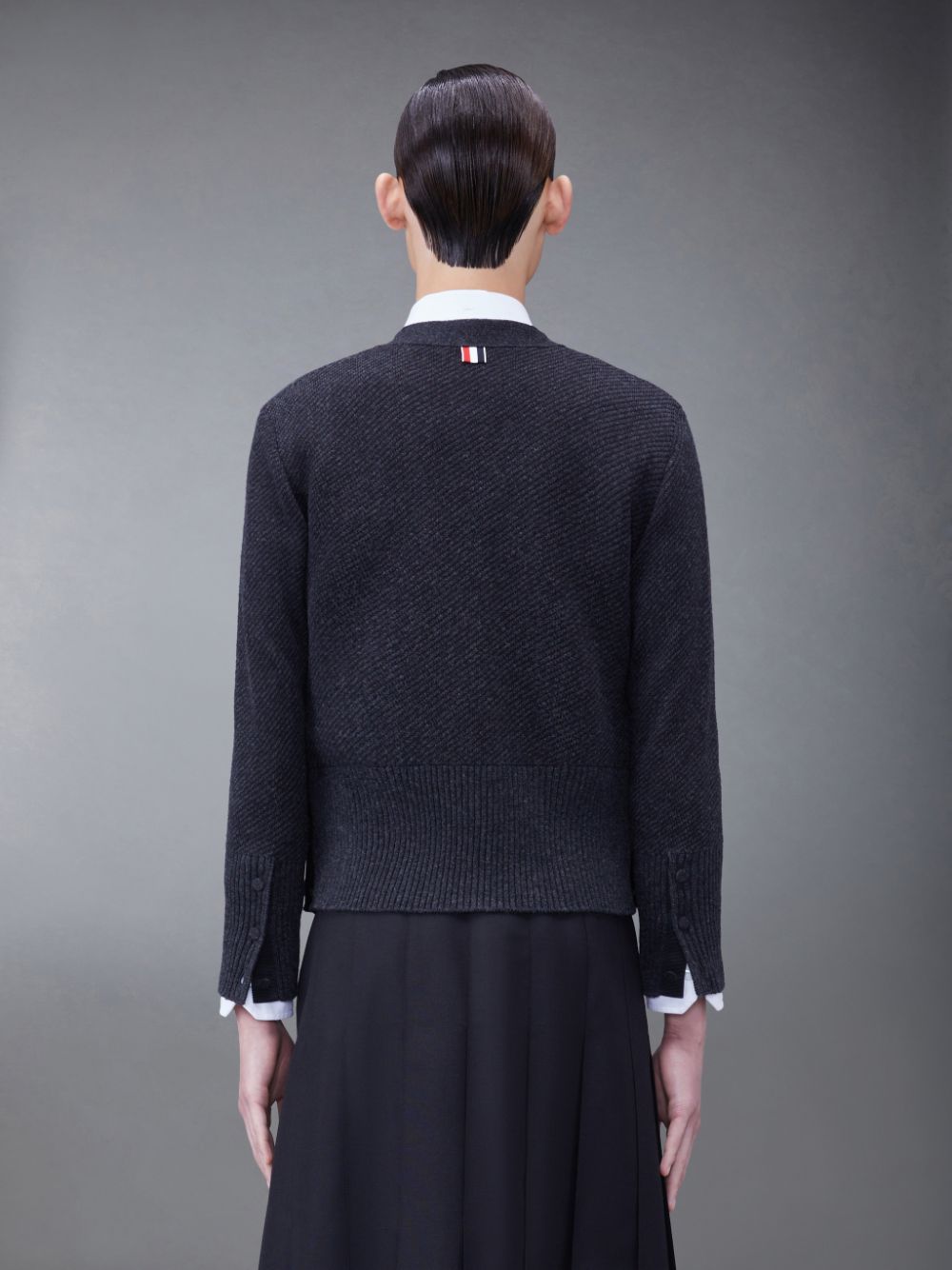 Thom Browne Wool Jacquard V-Neck Strickjacke Herren Grau | AJC47A20918