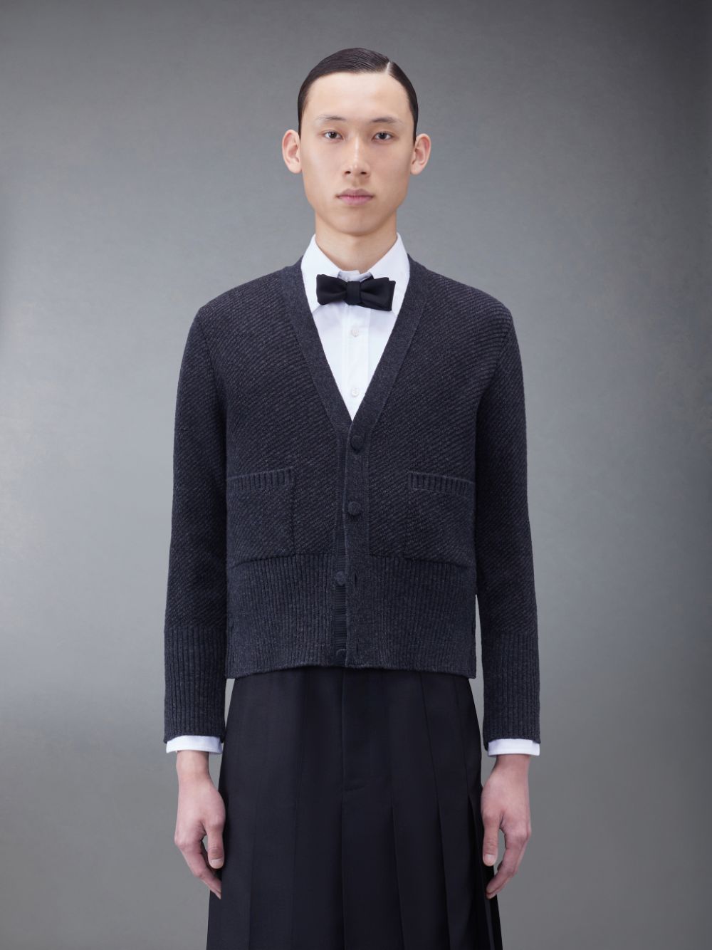 Thom Browne Wool Jacquard V-Neck Strickjacke Herren Grau | AJC47A20918