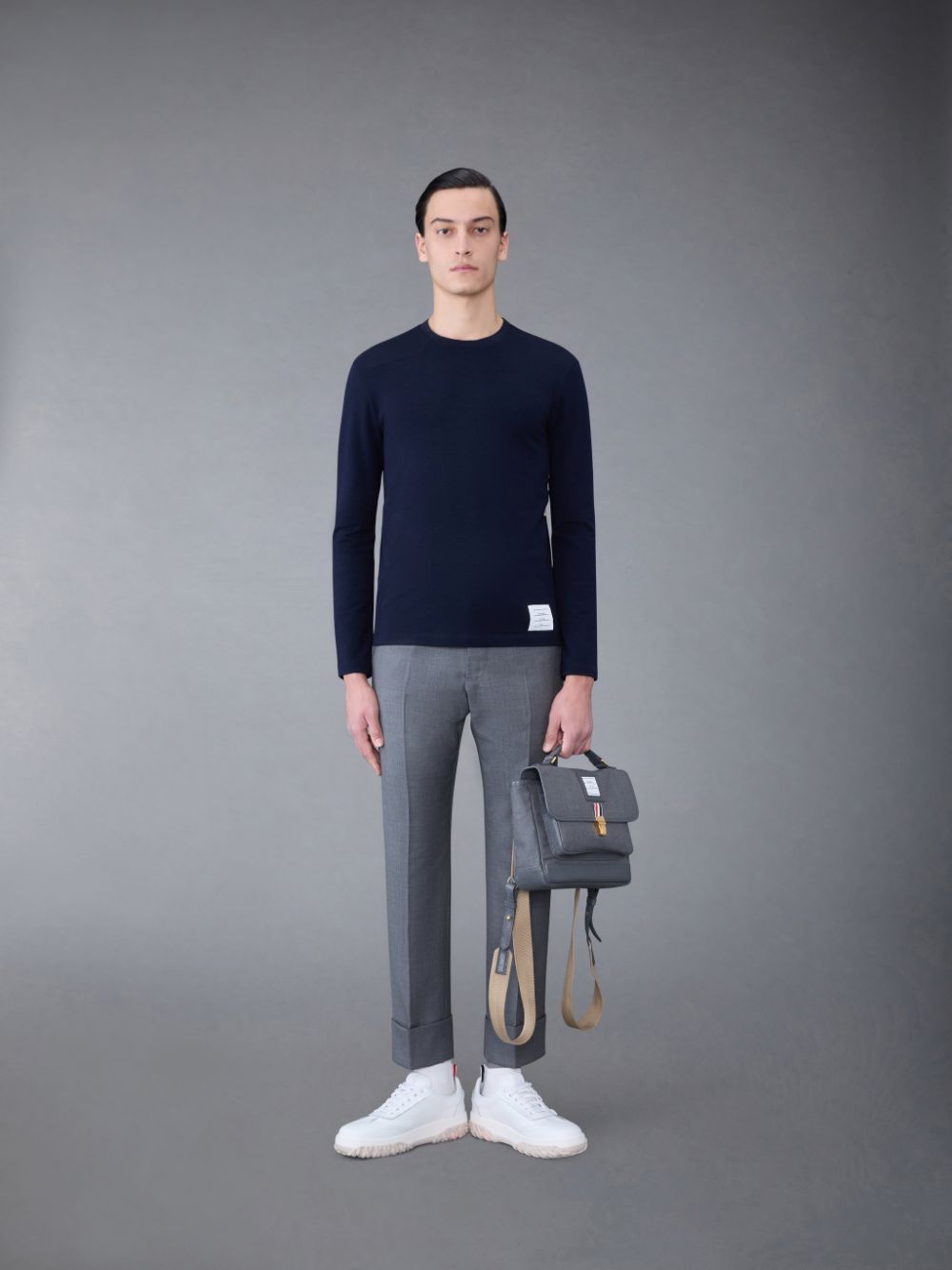 Thom Browne Wool Jersey 4-Bar Long Sleeve T-shirts Herren Blau | QUZ05N06858