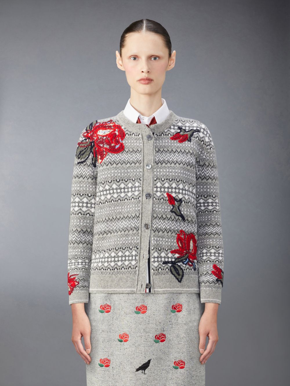 Thom Browne Wool Rose Strickjacke Damen Grau | ACZ51A08458