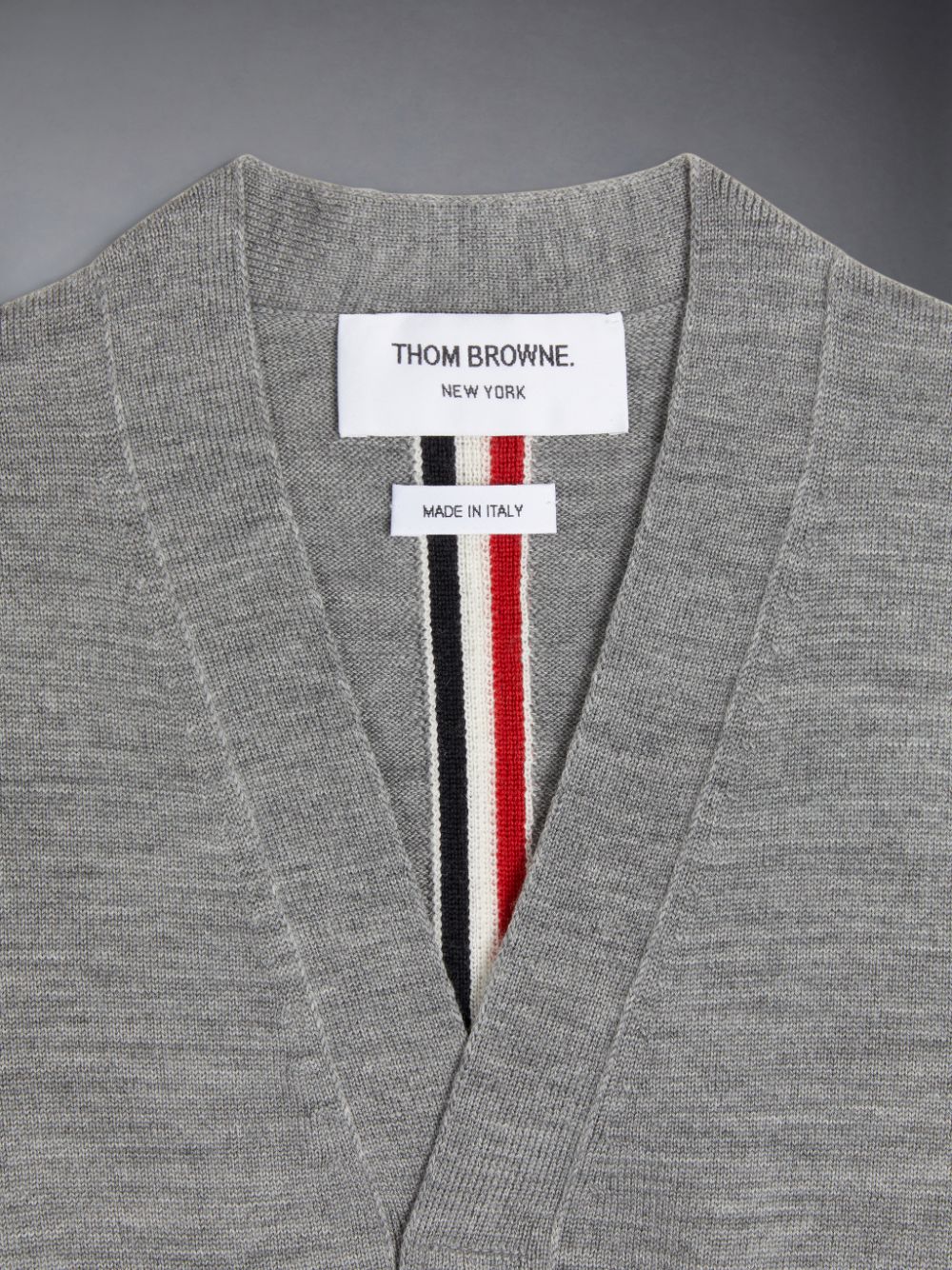 Thom Browne Wool Stripe V-neck Cardigan Weste Jungen Grau | RVB36N31879