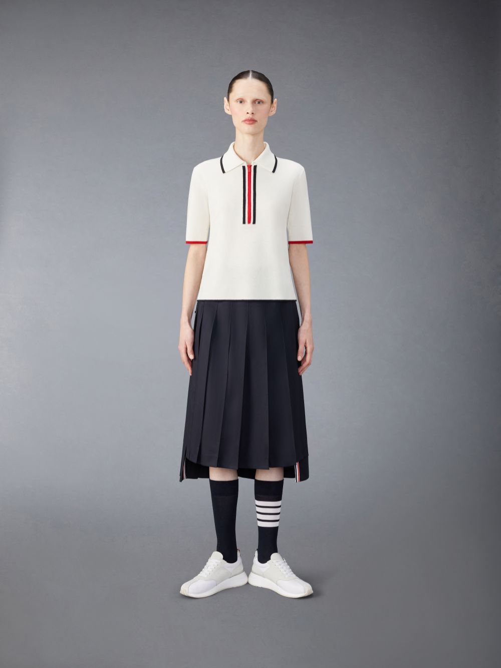 Thom Browne Wool Zip up Poloshirt Damen Weiß | ISH40B48083